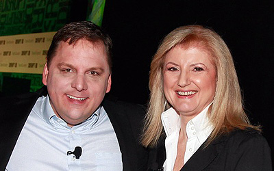 Links Michael Arrington, rechts Arianna Huffington, in gelukkiger tijden